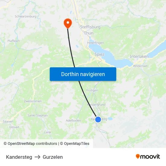 Kandersteg to Gurzelen map