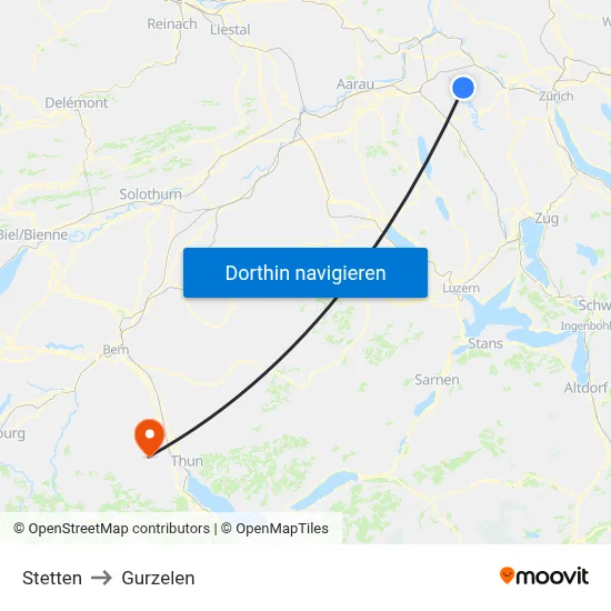 Stetten to Gurzelen map