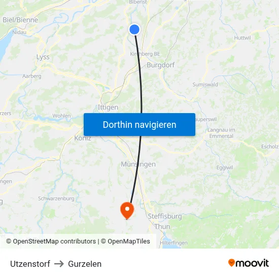 Utzenstorf to Gurzelen map