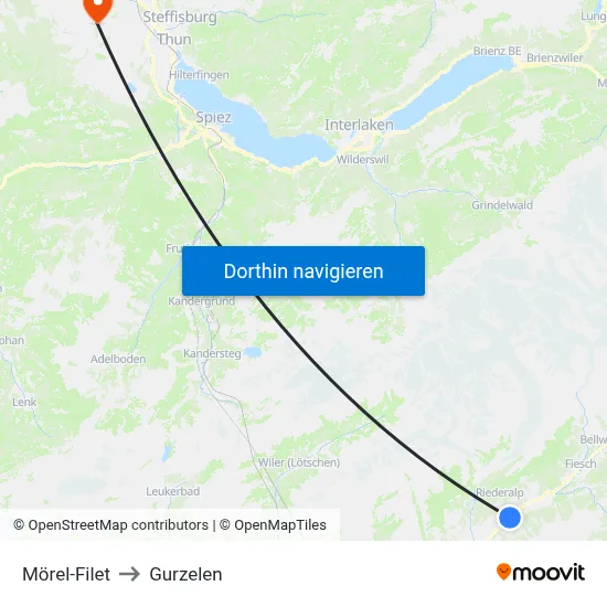 Mörel-Filet to Gurzelen map