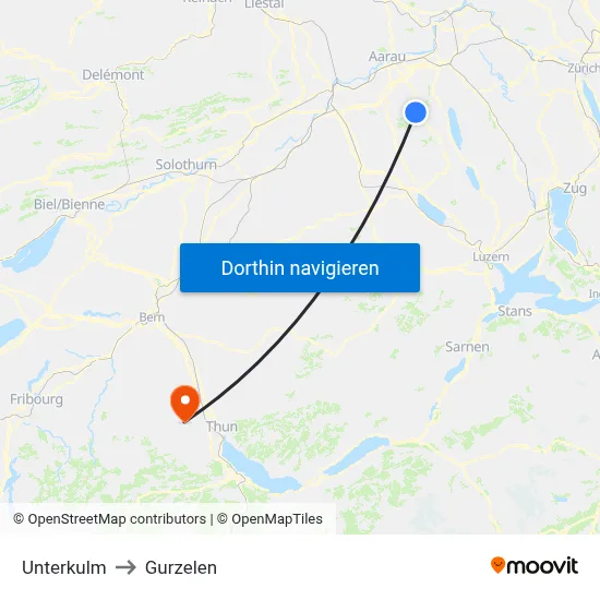 Unterkulm to Gurzelen map
