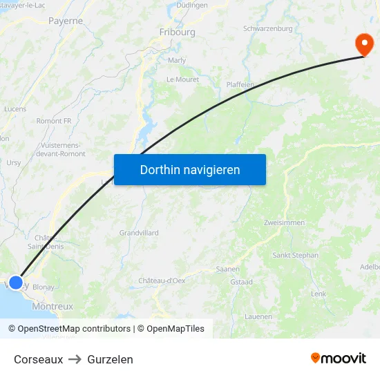 Corseaux to Gurzelen map