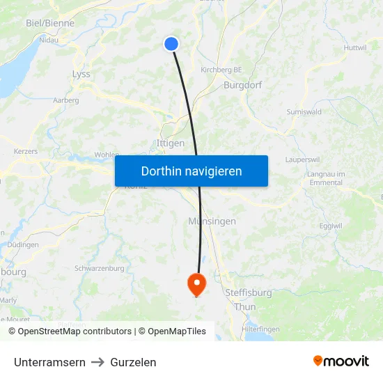 Unterramsern to Gurzelen map