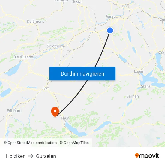 Holziken to Gurzelen map