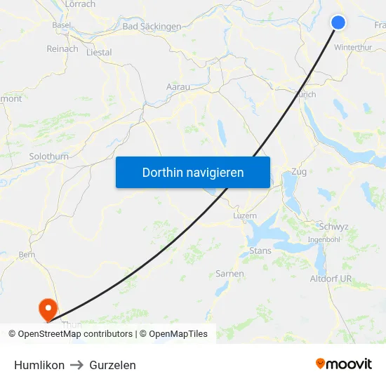 Humlikon to Gurzelen map