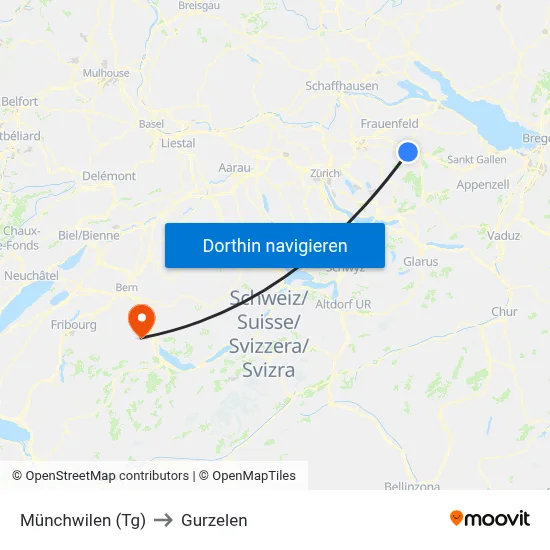 Münchwilen (Tg) to Gurzelen map