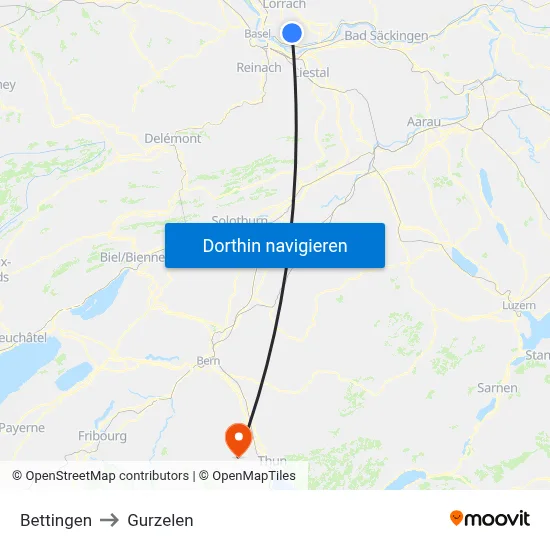 Bettingen to Gurzelen map