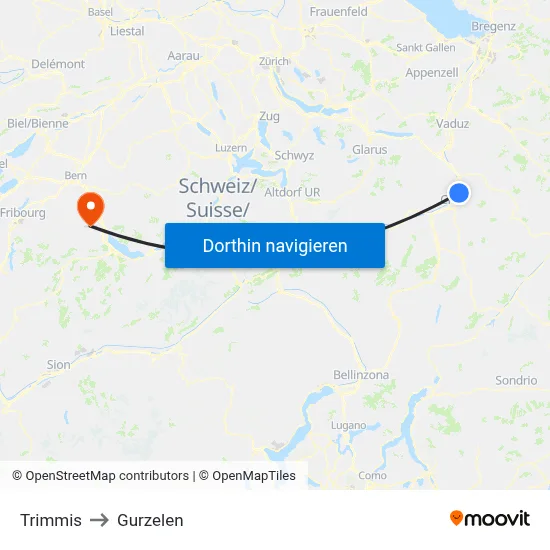Trimmis to Gurzelen map