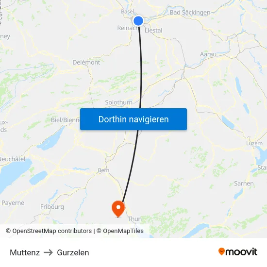 Muttenz to Gurzelen map
