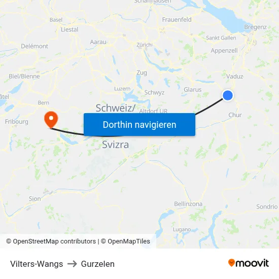 Vilters-Wangs to Gurzelen map