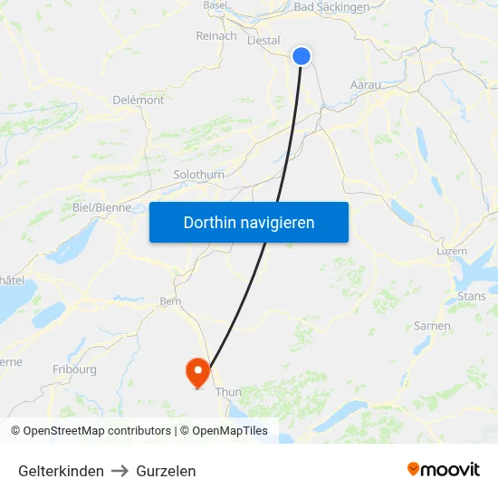 Gelterkinden to Gurzelen map