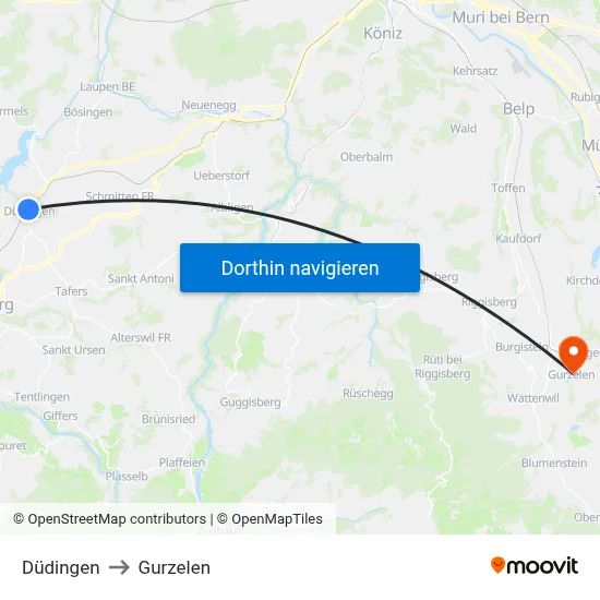 Düdingen to Gurzelen map