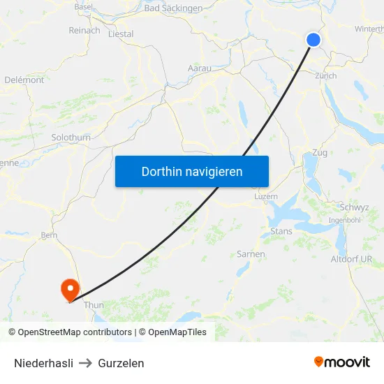 Niederhasli to Gurzelen map