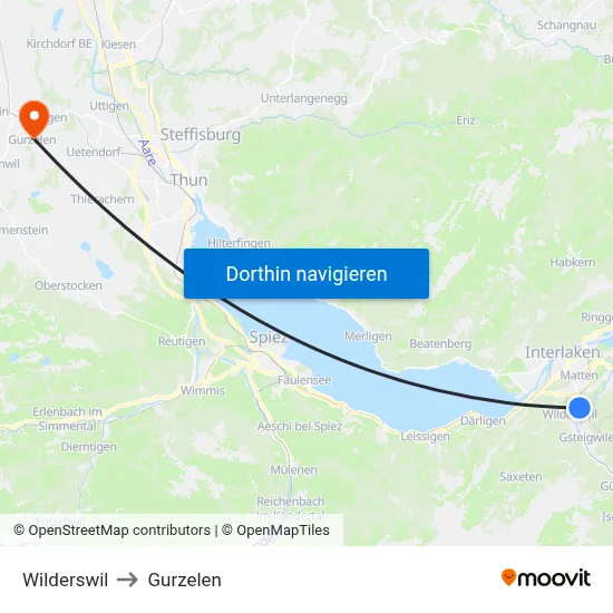 Wilderswil to Gurzelen map