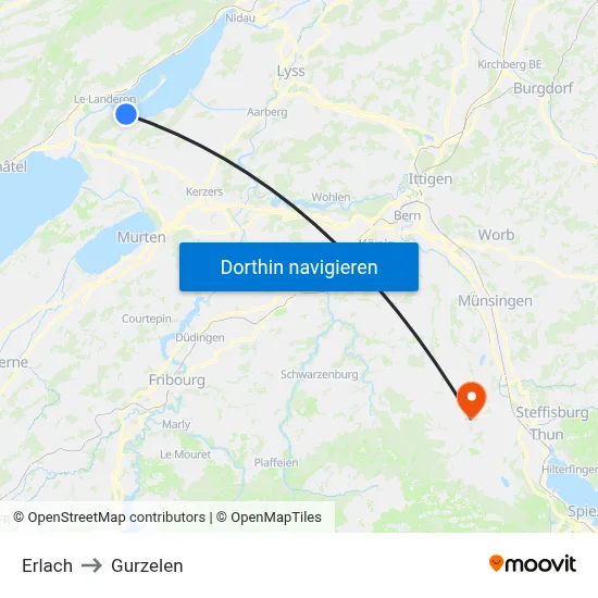 Erlach to Gurzelen map