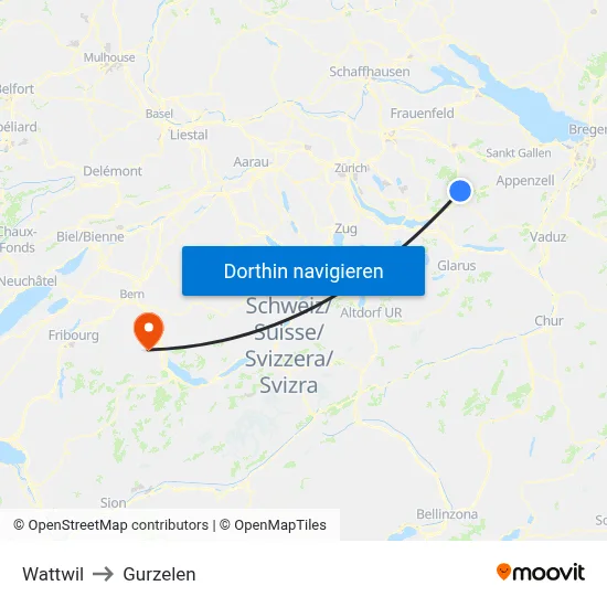 Wattwil to Gurzelen map