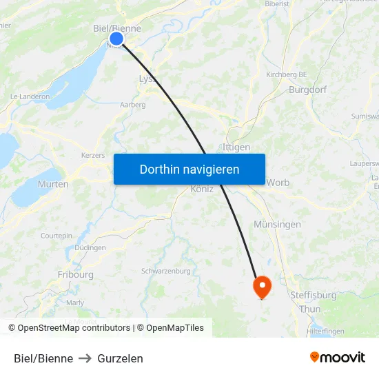 Biel/Bienne to Gurzelen map