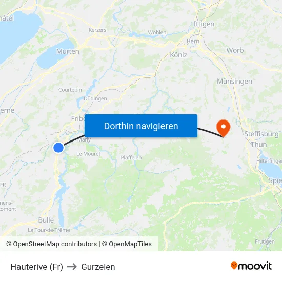 Hauterive (Fr) to Gurzelen map