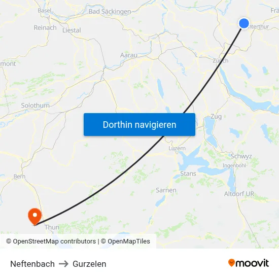 Neftenbach to Gurzelen map
