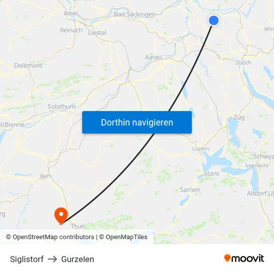 Siglistorf to Gurzelen map