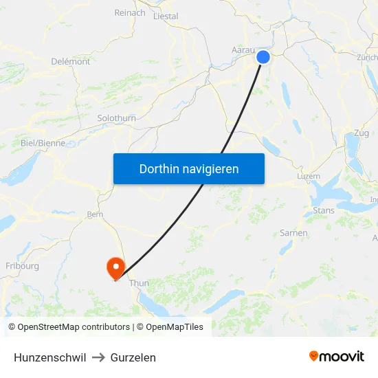 Hunzenschwil to Gurzelen map