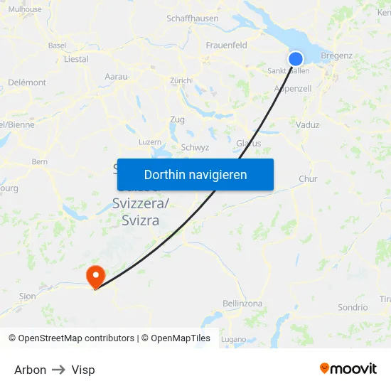 Arbon to Visp map