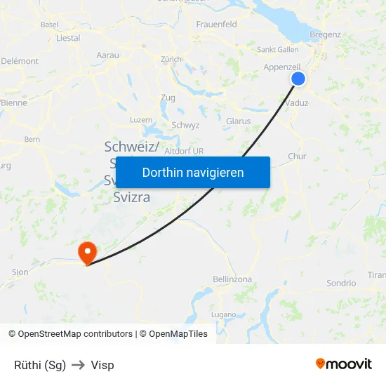 Rüthi (Sg) to Visp map