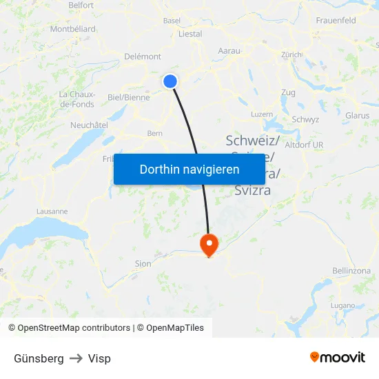 Günsberg to Visp map