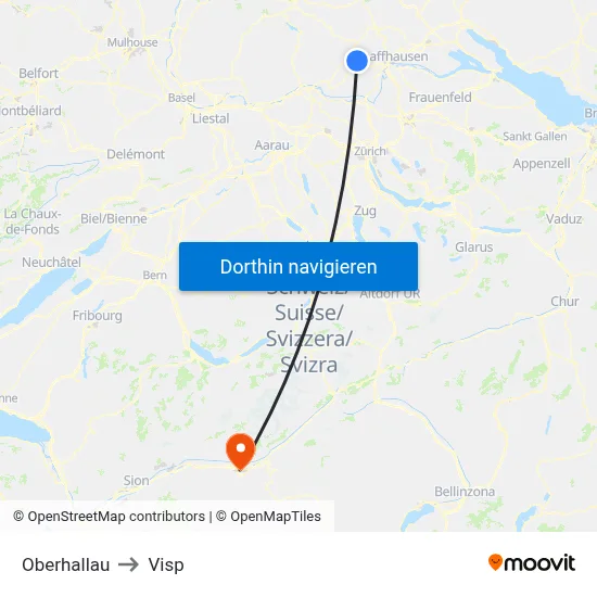 Oberhallau to Visp map