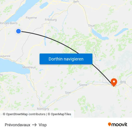 Prévondavaux to Visp map
