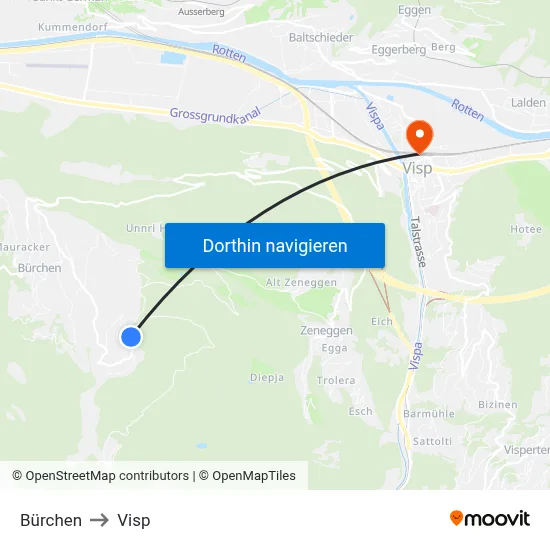 Bürchen to Visp map