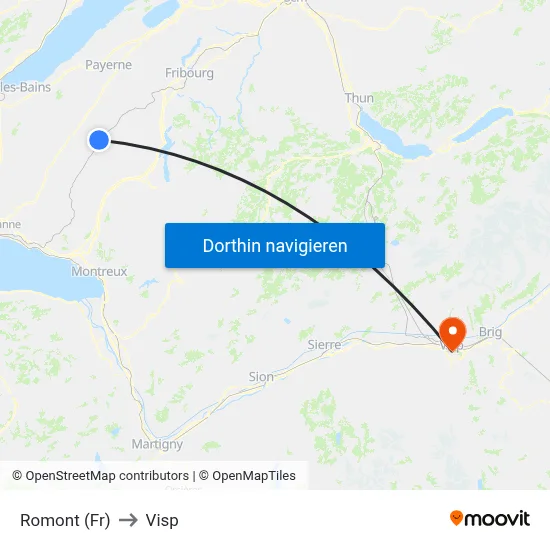 Romont (Fr) to Visp map