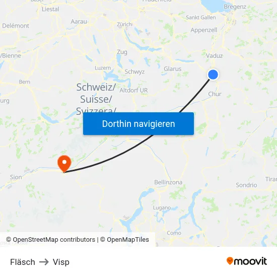 Fläsch to Visp map