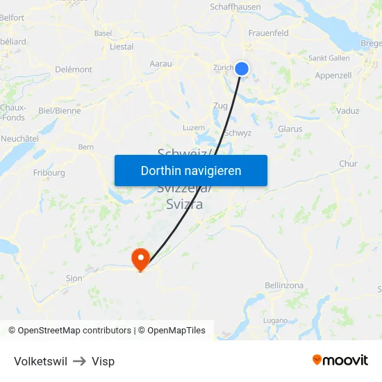 Volketswil to Visp map