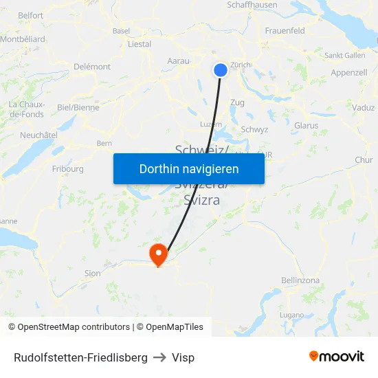 Rudolfstetten-Friedlisberg to Visp map