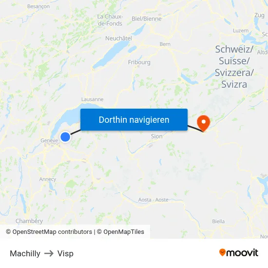 Machilly to Visp map