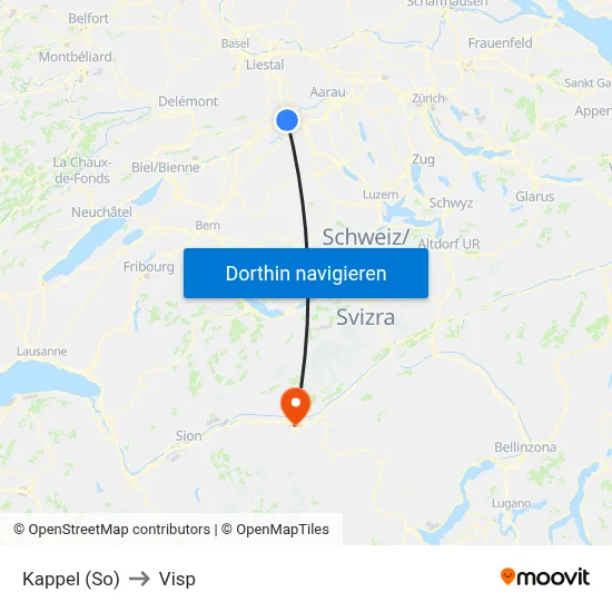 Kappel (So) to Visp map