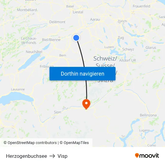 Herzogenbuchsee to Visp map