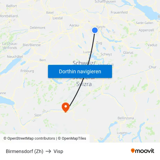 Birmensdorf (Zh) to Visp map