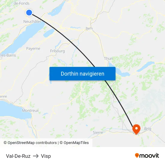 Val-De-Ruz to Visp map