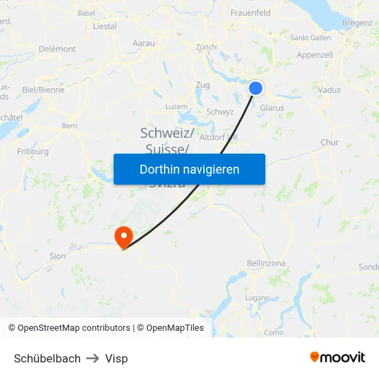 Schübelbach to Visp map