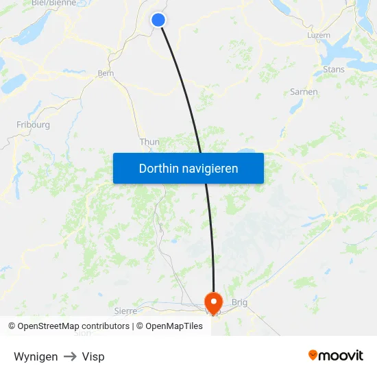 Wynigen to Visp map