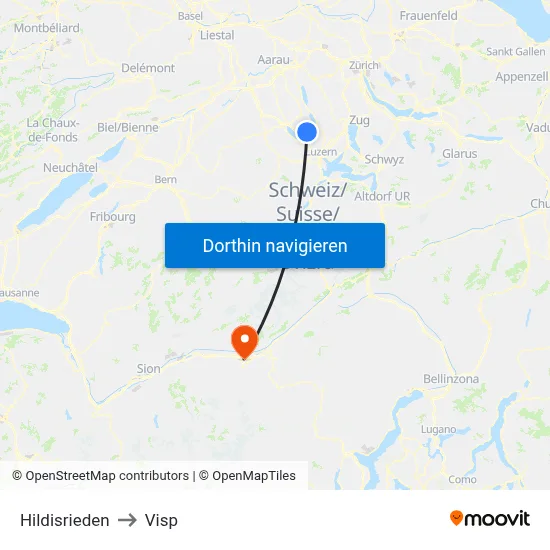 Hildisrieden to Visp map