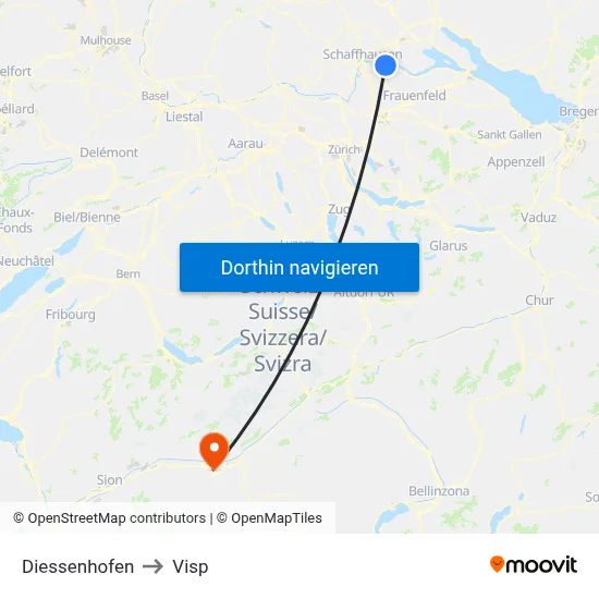 Diessenhofen to Visp map