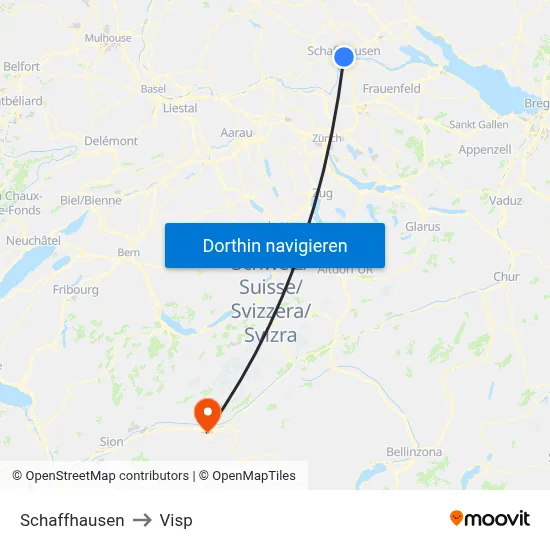 Schaffhausen to Visp map