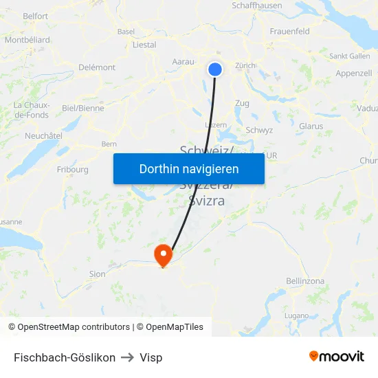 Fischbach-Göslikon to Visp map