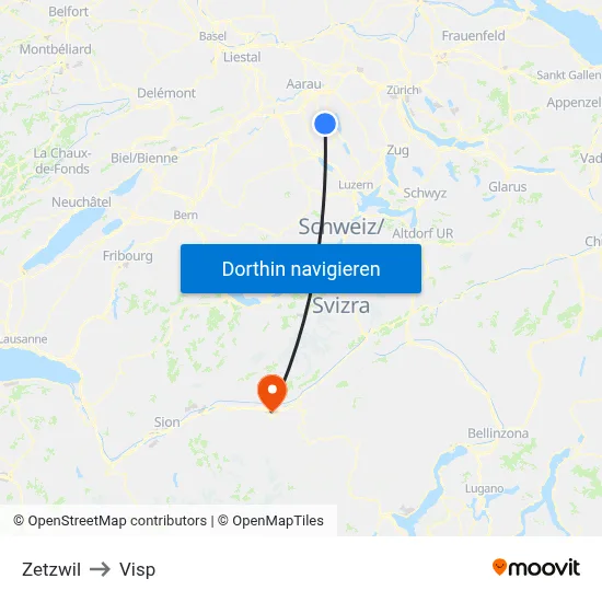 Zetzwil to Visp map