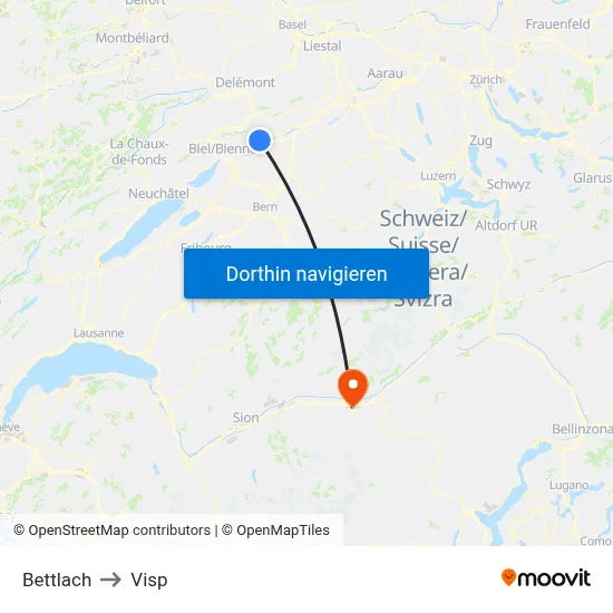 Bettlach to Visp map
