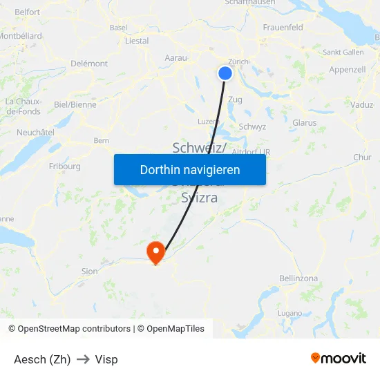 Aesch (Zh) to Visp map