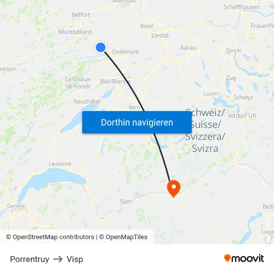 Porrentruy to Visp map